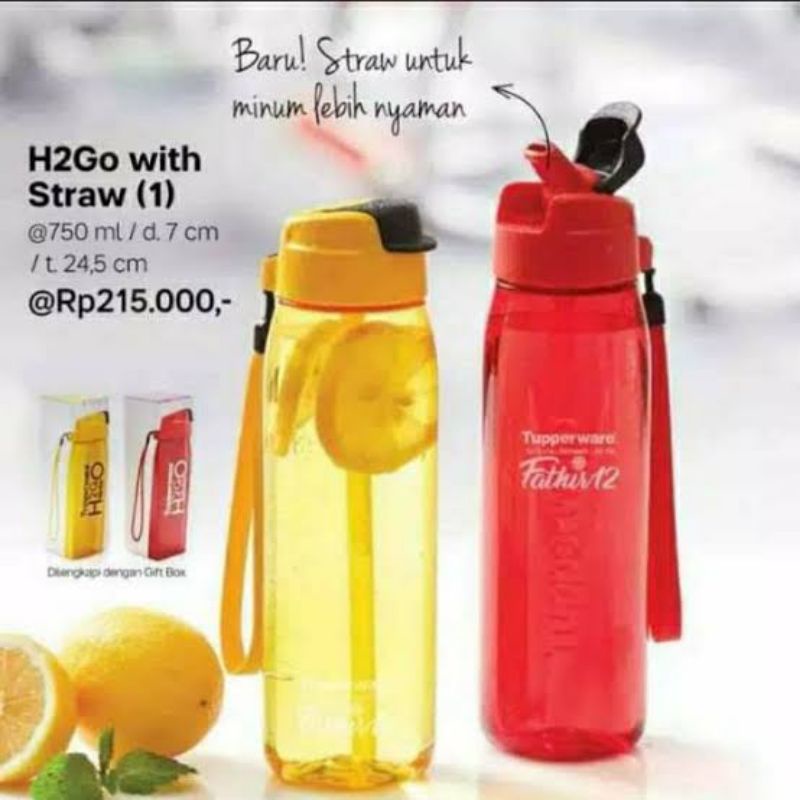 Tupperware H2Go Bottle With Straw (1 Pcs) - Yellow // Botol Crystal Air Minum Dengan Sedotan Infuse 
