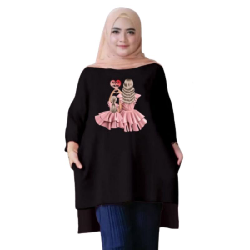 Tunik Wanita Oversize XXL LD 130 Cm Tangan 3/4 Bahan Kaos Babyterry . Baju Wanita Jumbo Atasan Tunik Dewasa Big Size Terbaru 2023 Kekinian Viral Murah Love mom