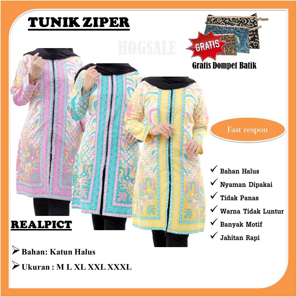  BAJU  TUNIK  TERBARU BATIK TUNIK  ZIPER TERBARU BATIK WANITA 