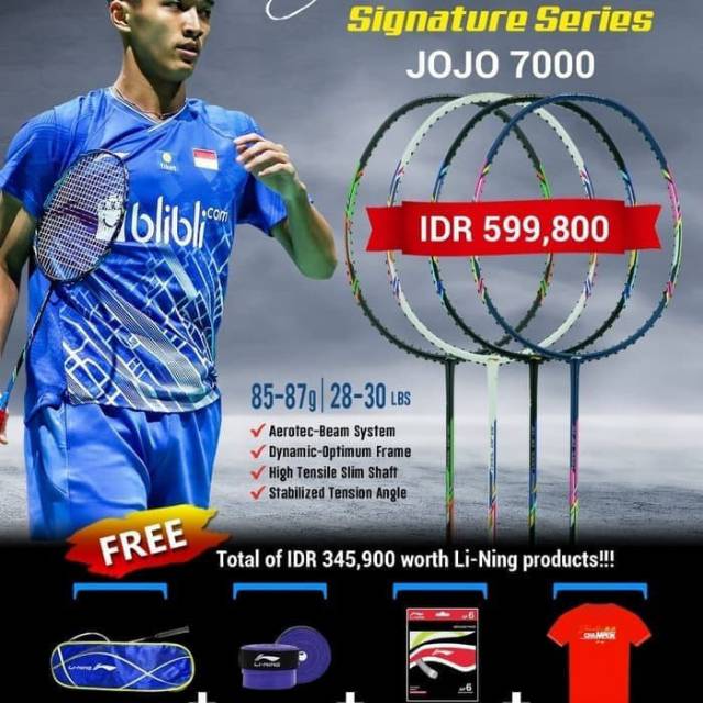 Jual RAKET BADMINTON LINING JONTHAN CHRISTIE JOJO 7000 ASLI ORIGINAL