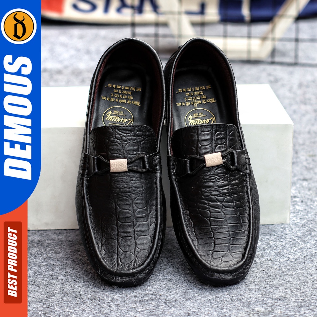 Sepatu Formal Pria Sepatu Casual Pria Kulit Asli Slop Sepatu Pantofel Kerja Kantor Kuliah Kondangan Sepatu Hitam Pria DEMOUS PARIZ