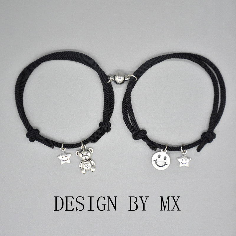 Black/Gray Milan Rope Magnet Bracelet Attract Each Other Couple Adjustable Bracelets A Pair