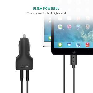 AUKEY 4 8 A Fast Rapid Dual USB Ports Smart Car Charger with AiPower Tech Charger Mobil 2 Port 24 W