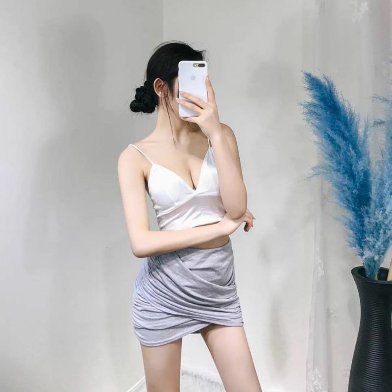 Tanktop crop bralette satin with cup bra