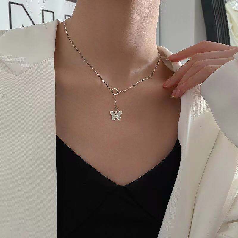 Kalung Rantai Korea Yumi Choker Juntai Butterfly O-Ring Korean Necklace