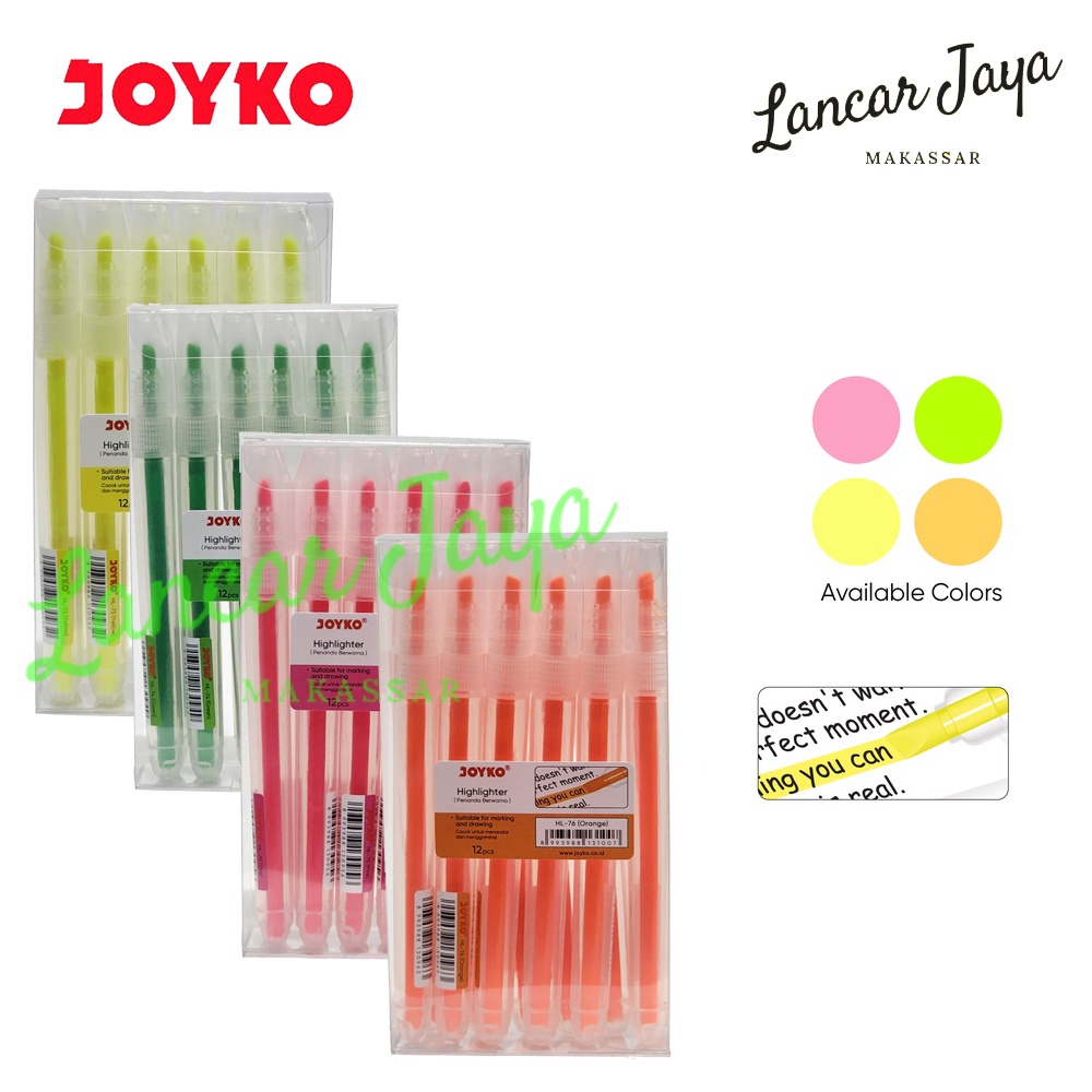 

[ 1 BOX / 12 PCS ] Penanda Berwarna Highlighter Joyko HL-73 ~ 74 ~ 75 ~ 76