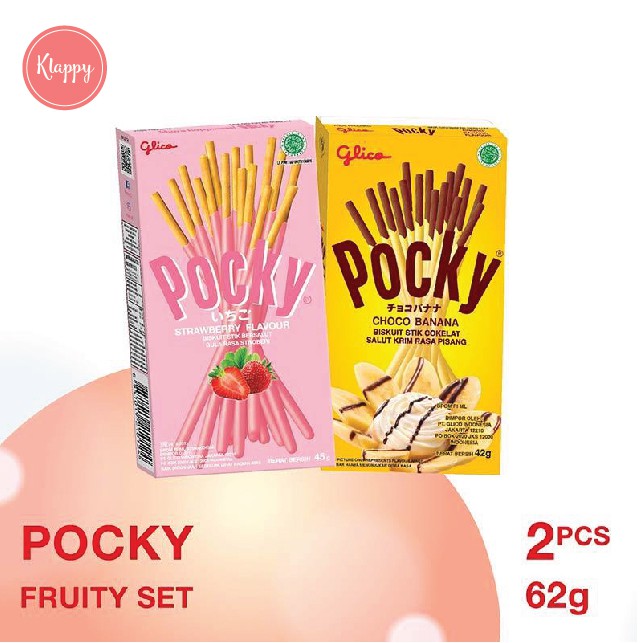 

Pocky Fruity Set Biscuit 1 Pocky Strawberry dan 1 Pcs Pocky Choco Banana