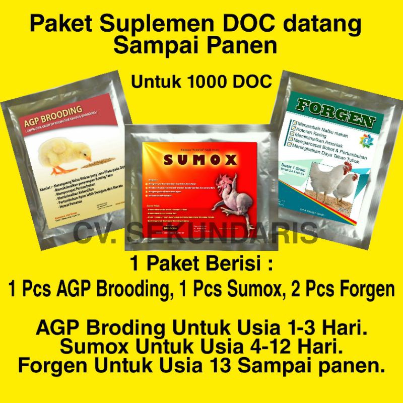 Vitamin Ayam Broiler - Suplemen Ayam - Penggemuk Ayam Broiler - 1 Agp Brooding - 1 Sumox - 2 Forgen