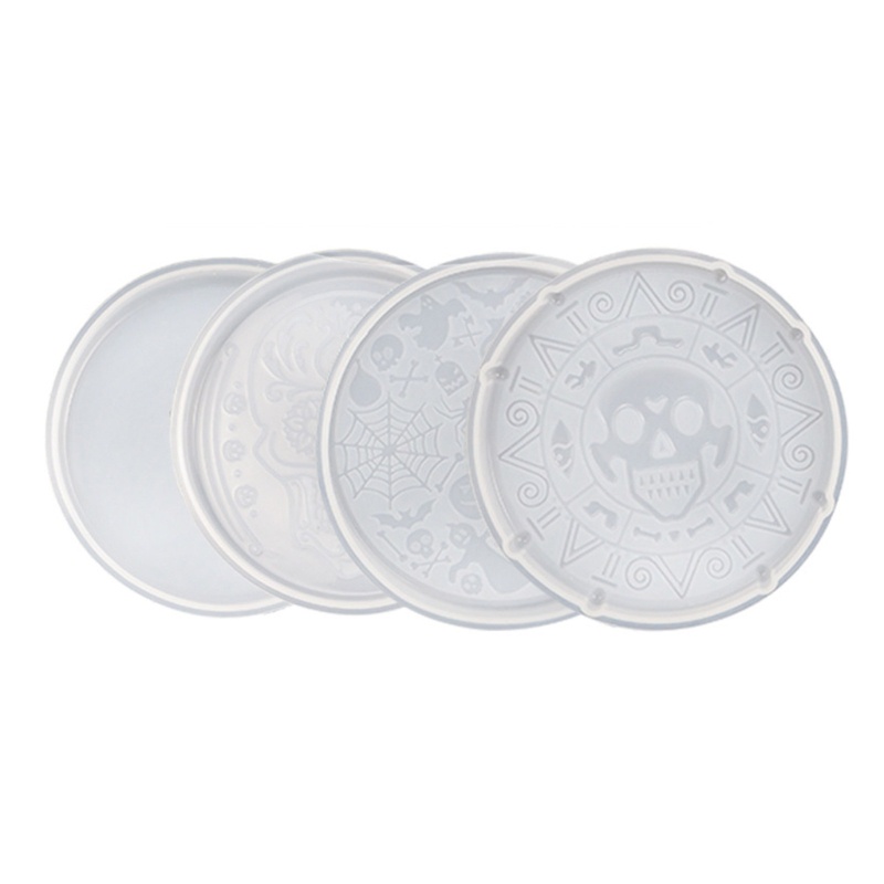 Siy 4pcs Cetakan Resin Bentuk Bulat Motif Halloween Bahan Silikon