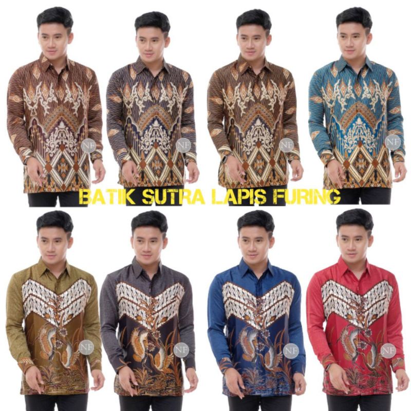 KEMEJA BATIK SUTRA SILKY LAPIS FURING SIZE M L XL XXL HALUS BAHAN JATUH ADEM PEKALONGAN SOLO FASHION