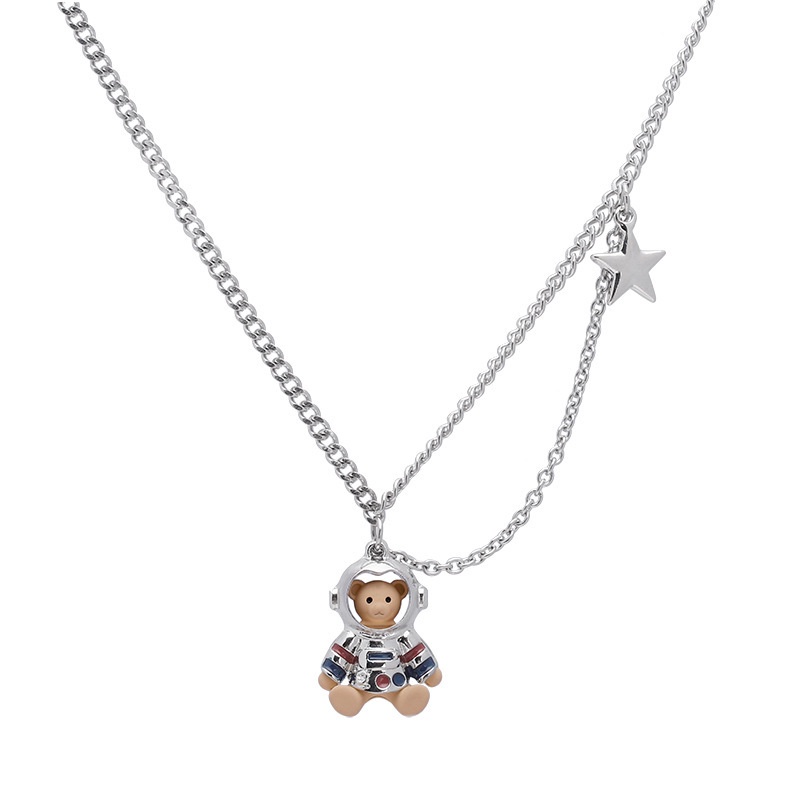 Kalung Rantai Dengan Liontin Astronot / Beruang Untuk Wanita