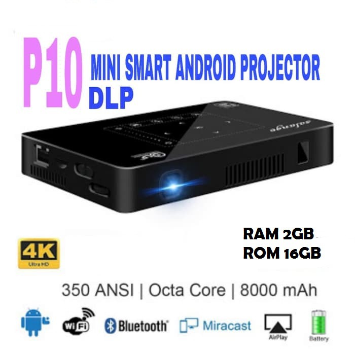 MINI SMART PROJECTOR DLP P10 ANDROID WIFI 6.0 OCTACORE 2GB 16GB 200INC