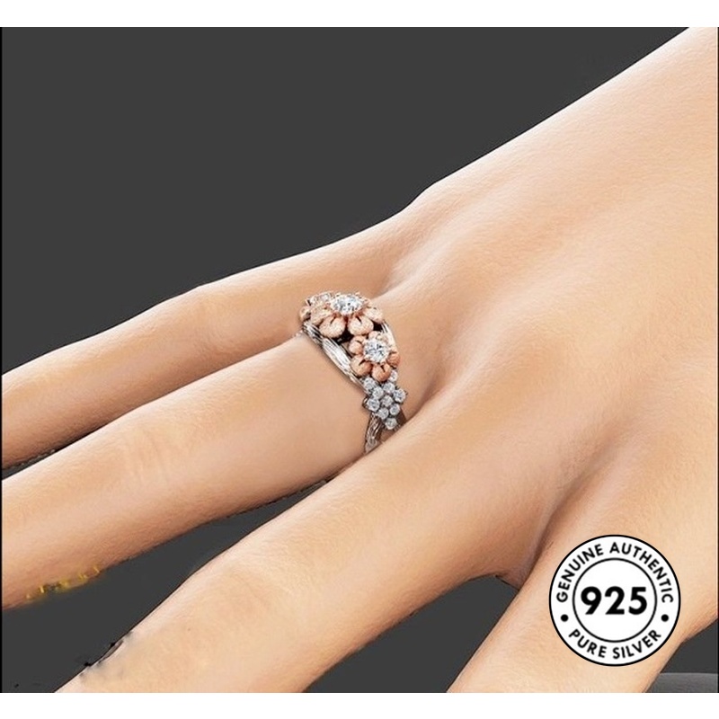 Cincin Desain Bunga Bahan S925 Silver 18k Rose Gold