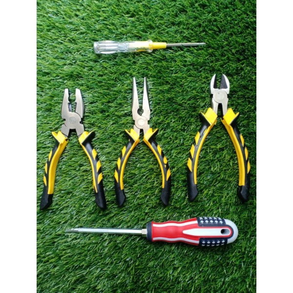 TERMURAH Paket Tang Set & Obeng - Tang Kombinasi Tang Lancip Tang Potong Obeng Tespen Test Pen Bolak