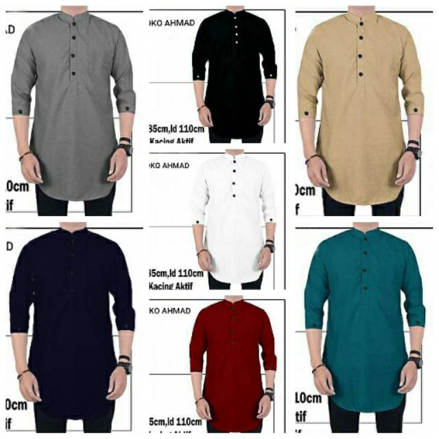  Baju  Koko Lengan  3 4 Warna  Polos  Abu  Hitam Coksu Navy 