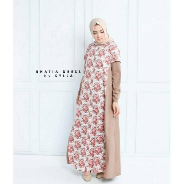 Gamis Katun Jepang Daily Busui Motif Bunga BATHIA Dress Sylla Hijab Original Baju Menyusui Kasual