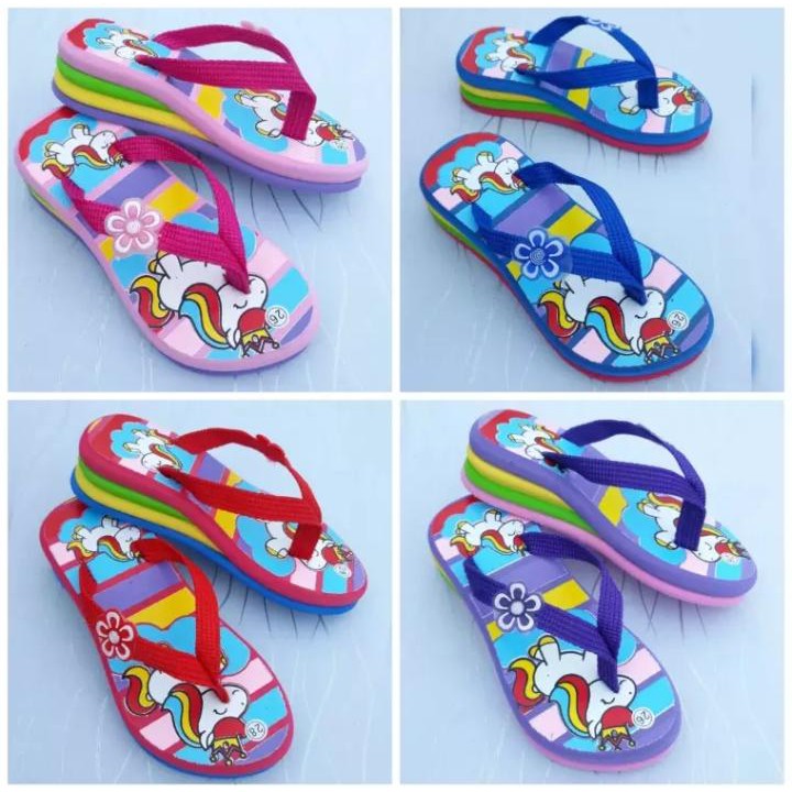 Sandal wedges anak motif kuda pony