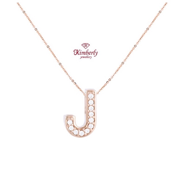 Liontin Berlian Inisial / Huruf J + Kalung Emas - Kimberly Jewellery