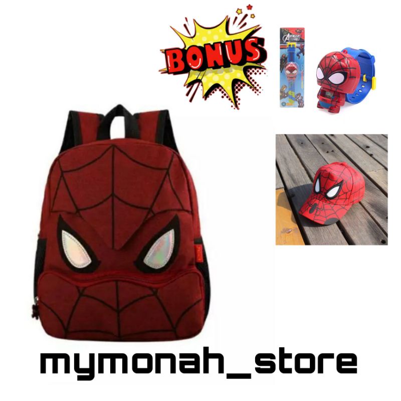 tas ransel anak sekolah terbaru karakter Spiderman/ banyak bonusnya