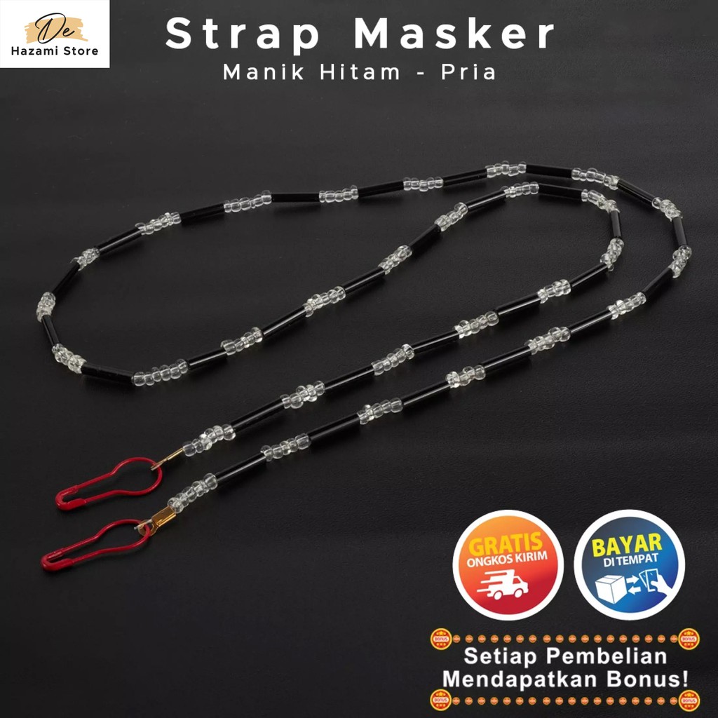 BISA COD Strap Masker Pria Cowok Hitam Putih Manik Premium Keren Korea Terbaru 2021