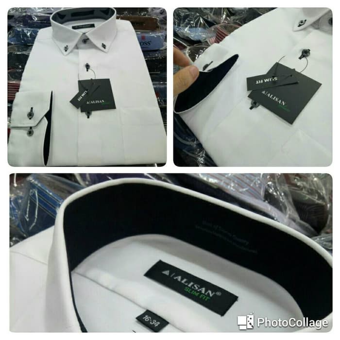 Kemeja Alisan Putih Panjang Kombinasi Dalam Slim Fit