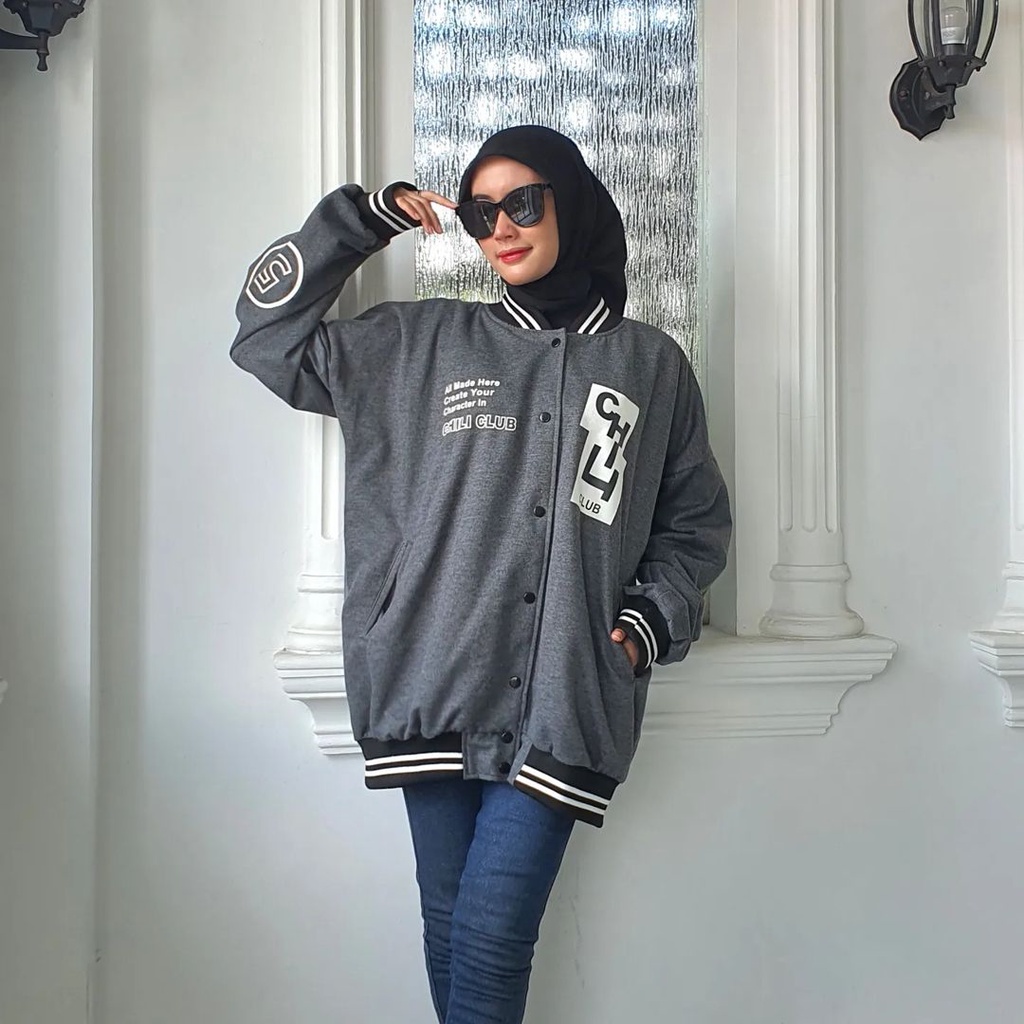 CHILI CLUB  2XL Varcity Jacket Baseball  Oversize Pria Wanita | Jacket Korean Style Terkini FLEECE Tebal Casual OOTD