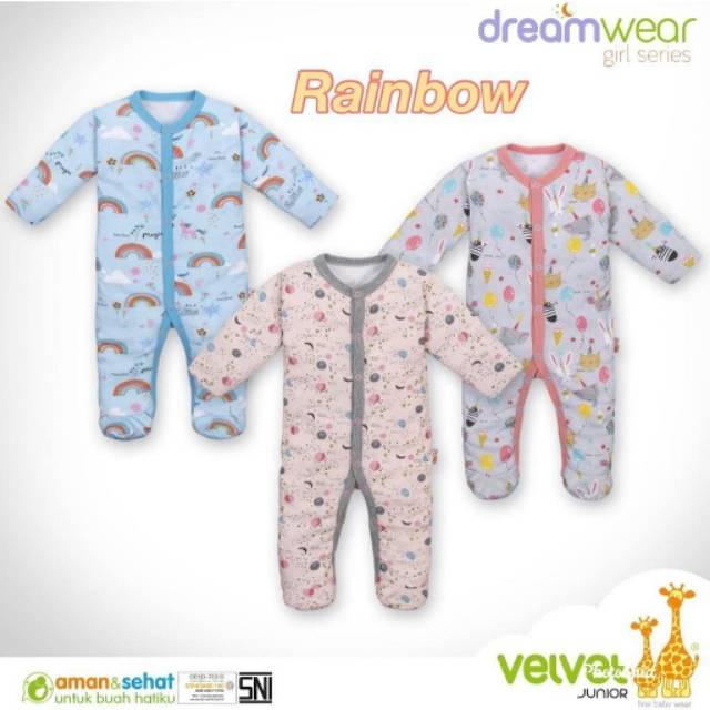 velvet junior Dreamwear sleepsuit girl Rainbow