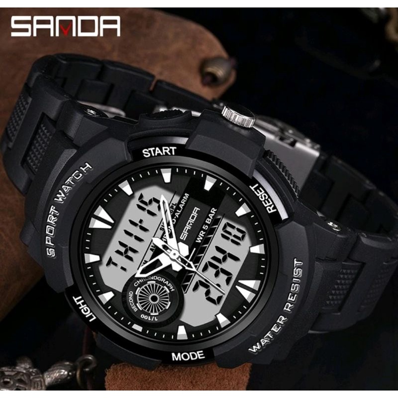 Jam Tangan SANDA Jam Tangan Pria Digital Analog Tali Rubber Shockproof Anti Air