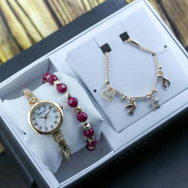 Best Seller  Jam Tangan Wanita Anne Klein EV 17028 Rantai Stainless Free Gelang , Baterai & Box