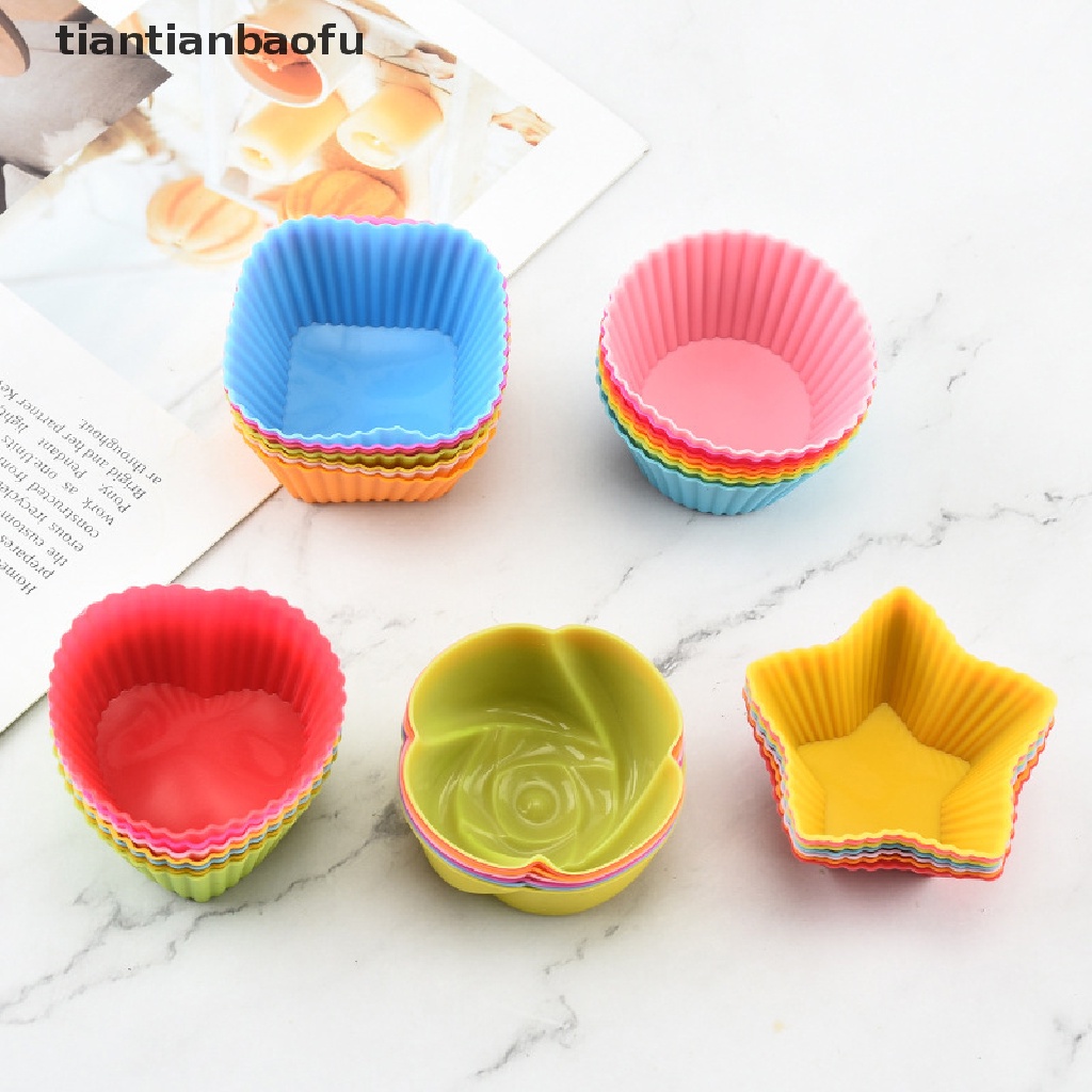 7pcs / Set Cetakan Kue Muffin Cupcake Bahan Silikon Untuk Dekorasi