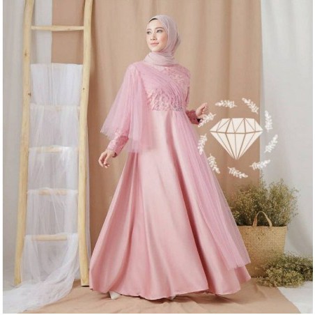 Baju Gamis Muslim Terbaru 2021 Model Baju Dress Pesta Wanita kekinian Bahan Brokat Kondangan Remaja