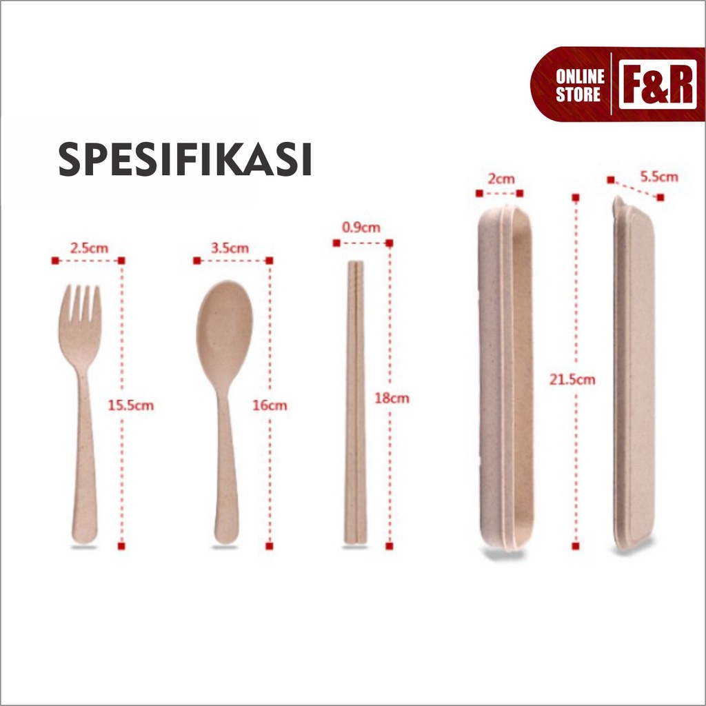 1 Set Alat Makan Sendok Garpu Sumpit + Box Plastik Jerami Wheat Straw Portable Travel Cutlery