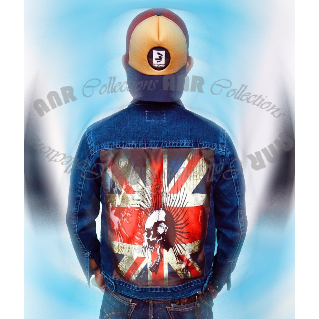 Jaket Jeans Denim Sublime Logo Bendera Karakter  Pria/Cowok