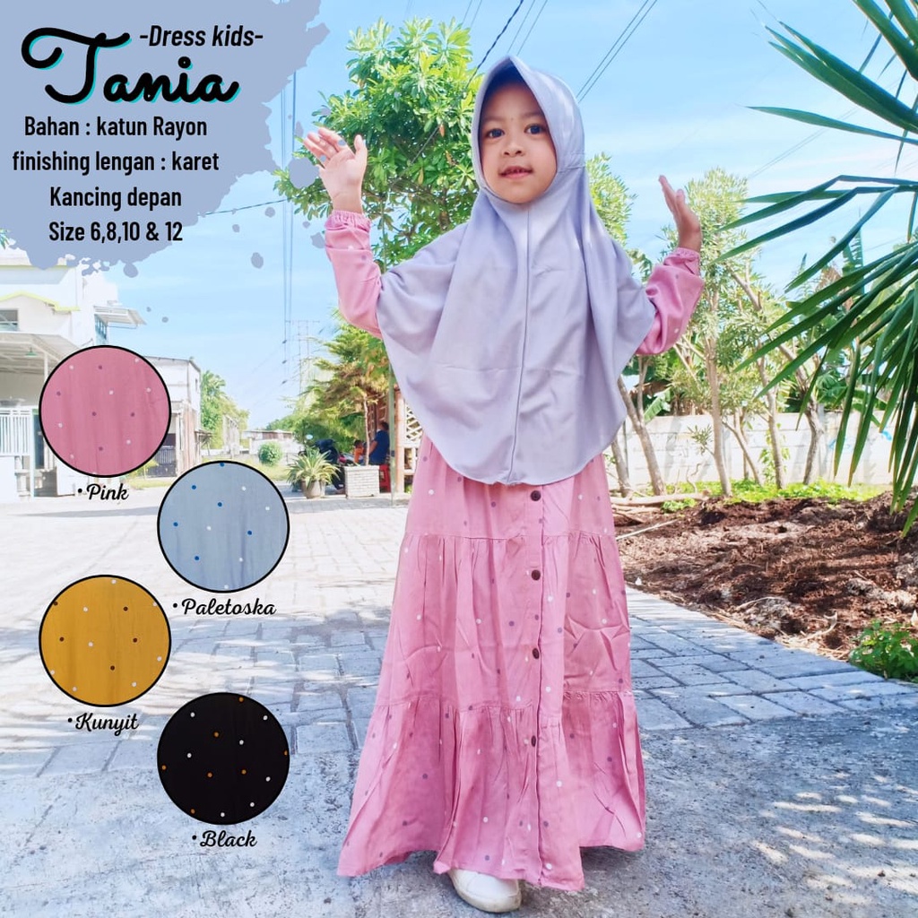 Dress Anak Tania Gamis Anak Murah Dress Polka Bahan Katun Rayon Premium Nyaman Dipakai | Bisa Cod