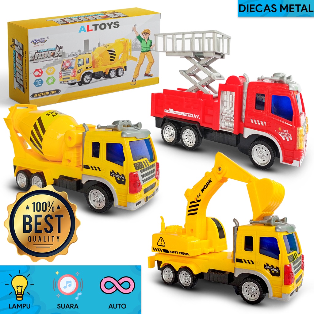 Diecast Mobil Konstruksi Mixer Exsavator Pemadam Kebakaran Lampu Suara