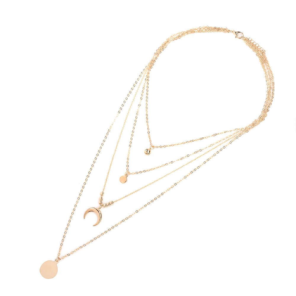 【COD Tangding】Multi layer Long Moon Pendant Necklace Crescent Chain Jewelry Choker Horn