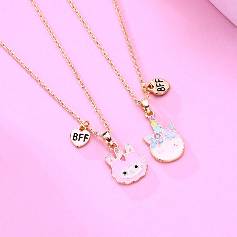 2pcs / Set Kalung Rantai Dengan Liontin Kartun Llama Untuk Anak Perempuan