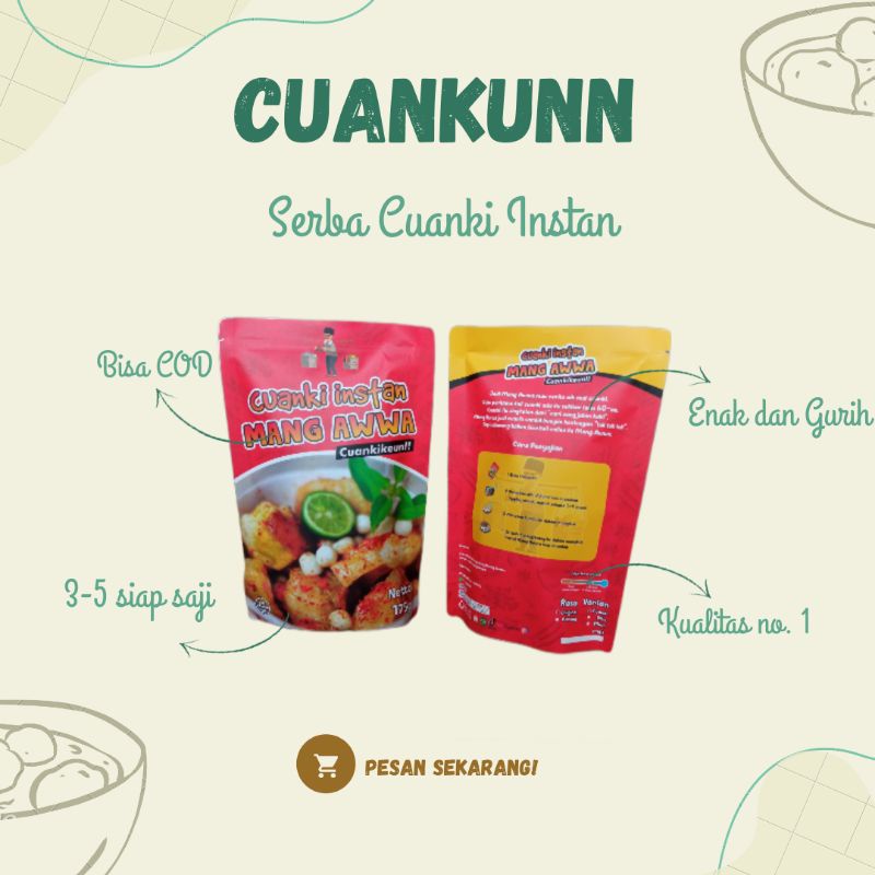 

CUANKI INSTAN MANG AWWA CUANKI KEMASAN POUCH CEMILAN KHAS GARUT BANDUNG ORIGINAL GORENG