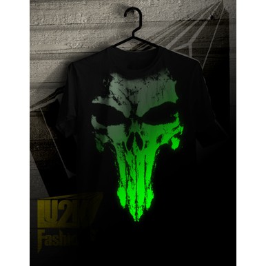 KAOS PUNISHER FULL SKULL GLOW IN THE DARK TENGKORAK DISTRO L2K 355