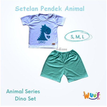 Wuuf Kids Setelan Pendek Bayi Motif Animal Hippo Giraffe Lions Dino 0 sd 24 Bulan