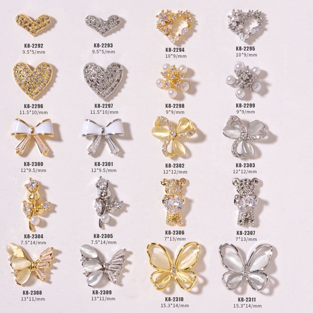 Mxbeauty Ornamen Kupu-Kupu / Hati / Mata Kucing / Pita 3d Hias Zircon Berlian Imitasi Dekorasi Nail Art / Manicure Diy