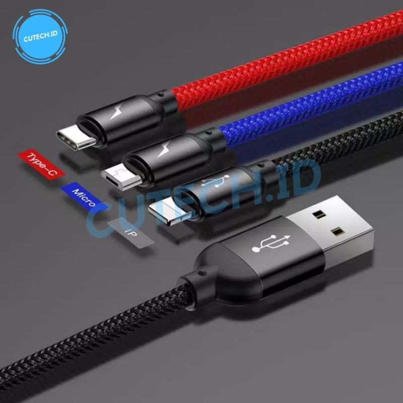 BASEUS KABEL DATA 3 IN 1 MICRO USB, TYPE C , LIGHTNING 1.2M 3.5A