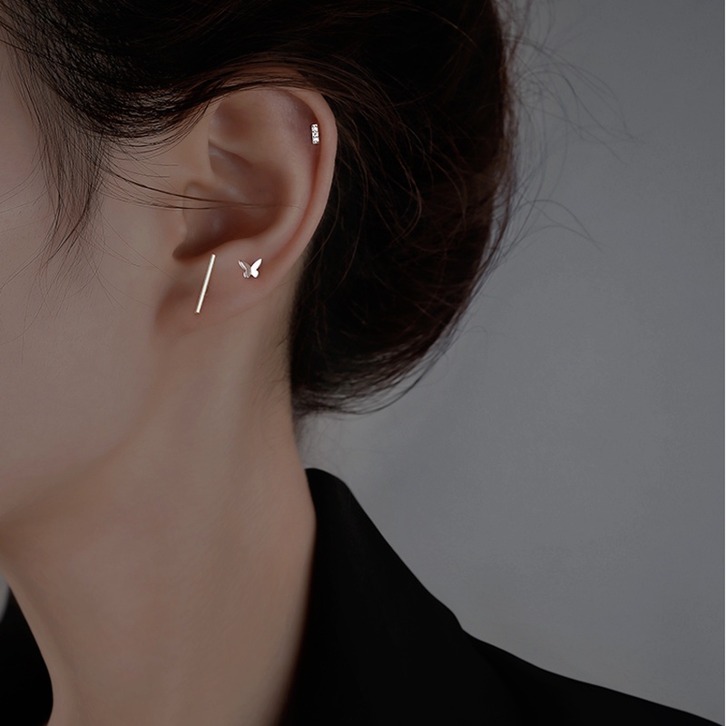 Roselife 5PCs / Set Anting Tusuk Sterling Silver 925 Desain Kupu-Kupu Hias Kristal Anti Alergi Untuk Wanita