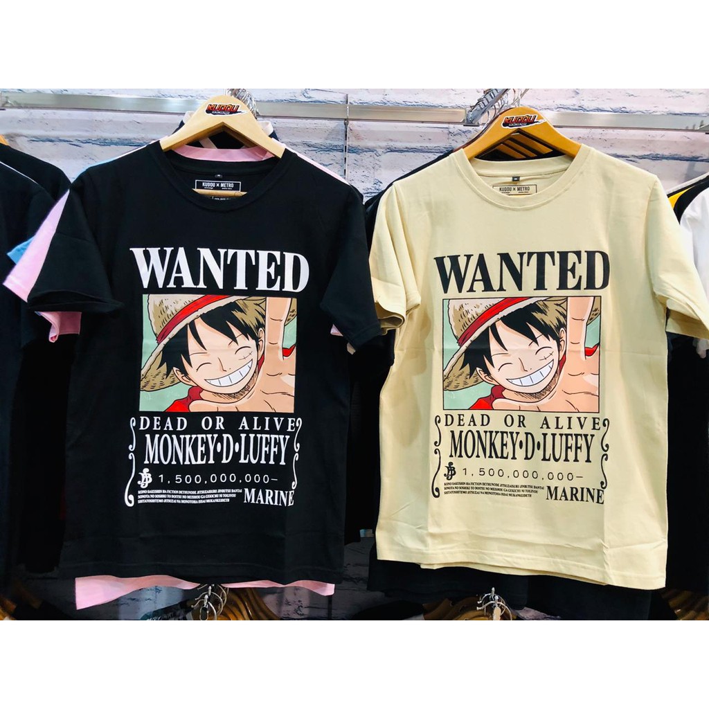 Tshirt Luffy Wanted Bounty Onepiece Warna Cream Cotton Premium