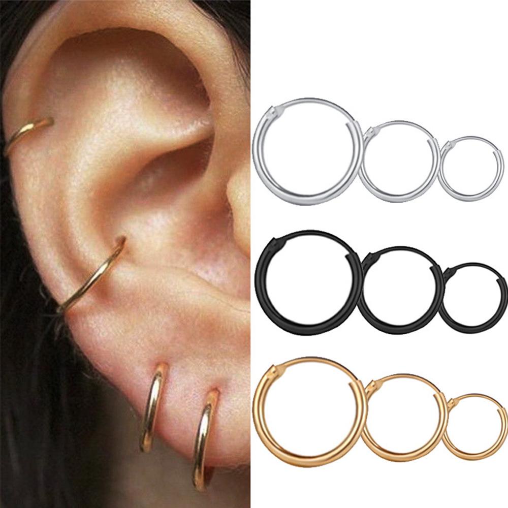 Rebuy Hoop Earrings Wanita Anting Perak Lingkaran Kecil Gaya Punk 3ukuran Perhiasan Fashion