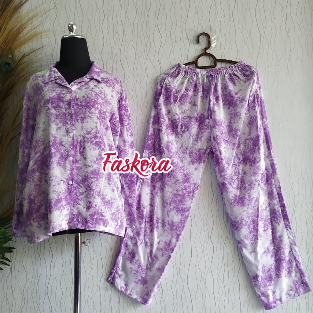 Setelan Tie dye Panjang Wanita Murah / One Set Tie dye Rayon Kekinian / Pajamas Katun Rayon STN01