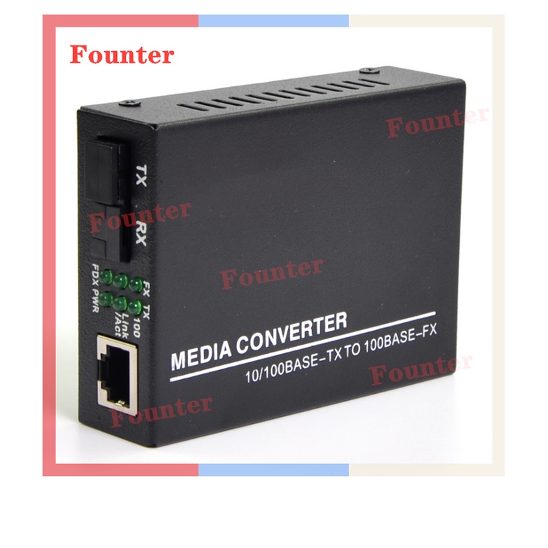 【With adapter】10/100Mbps Fiber Optical Media Converter Single Mode Single Fiber SC Port HTB Fiber Switch Pair Black