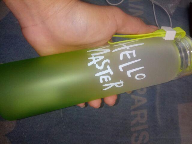 Botol Minum Kaca B-72 - Botol Minum Hello Master + Free Pouch