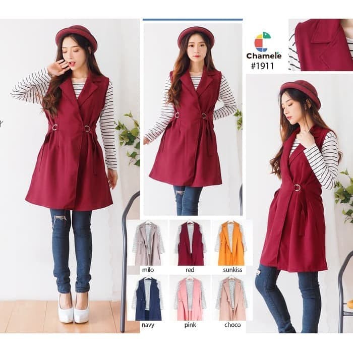 Chamele Cardigan Wanita Model Serut Long Vest 1911