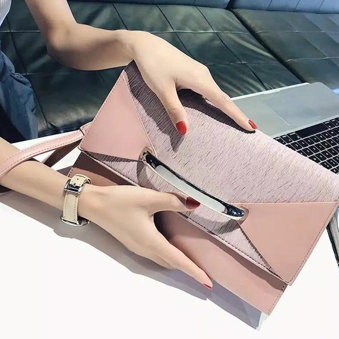 TAS DOMPET CLUTCH PESTA HAND BAG WANITA KONDANGAN FASHION IMPORT - Pink